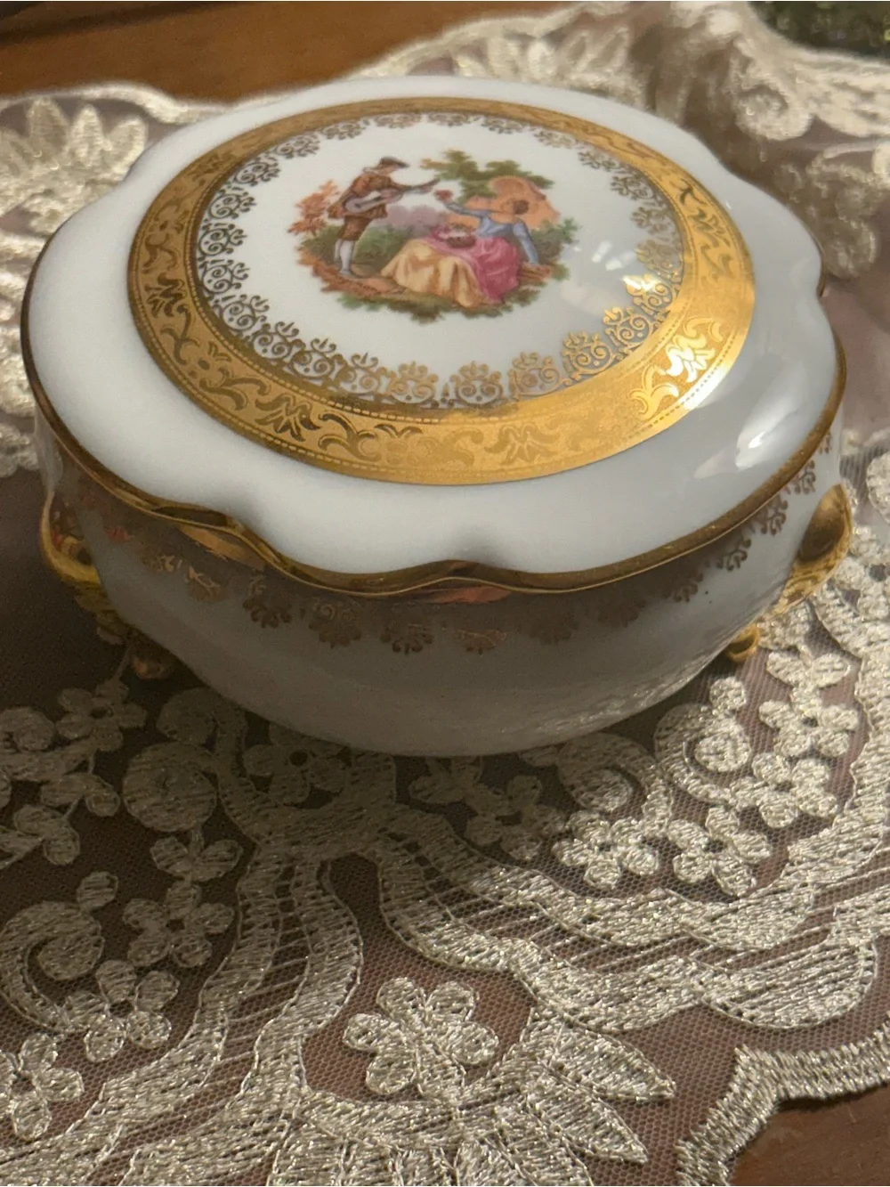 Limoges Porcelain hand painted porcelain French Antique Dish with gold trim.